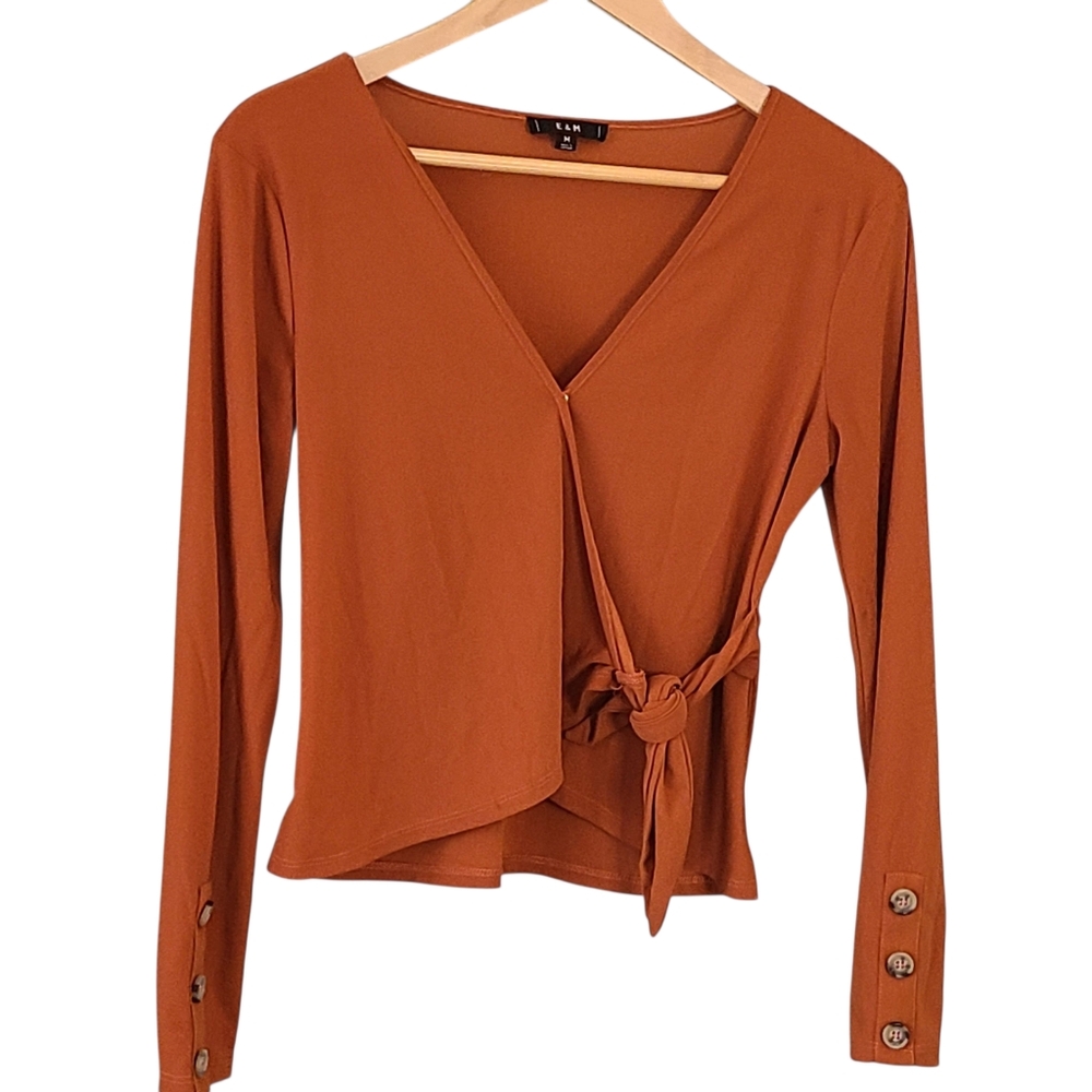 E & M Orange Wrap Front Blouse